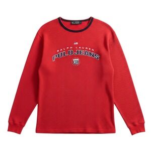 Vintage Ralph Lauren Polo‎ Jeans Co. XL Red Thermal T Shirt Spellout Embroidered